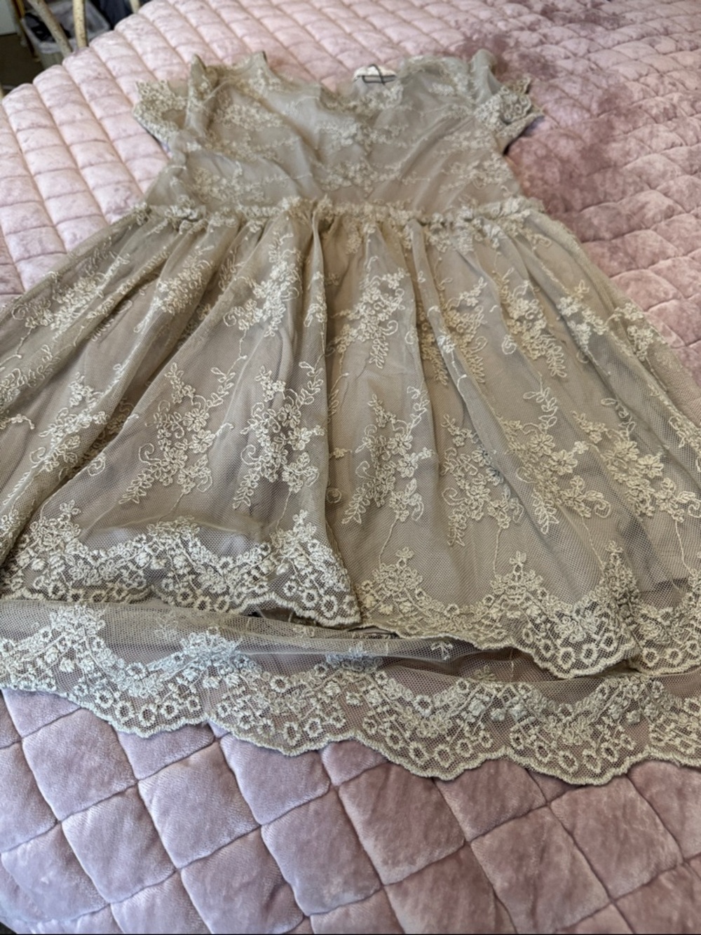 Zara kids Lace Overlay Party Dress - Beige